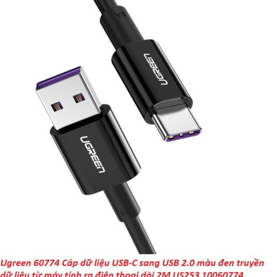 Ugreen UG60774US253TK 2M màu đen usb type c 2.0 Cáp sạc và dữ liệu truyền từ máy tính ra điện thoại - HÀNG CHÍNH HÃNG