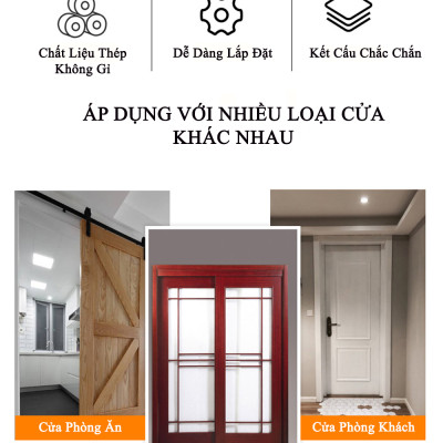 Chốt Khóa Cài Cửa Loại Cao Cấp KUNBE Dày Dặn, Có Chốt Cố Định Thanh Gạt An Toàn Chắc Chắn