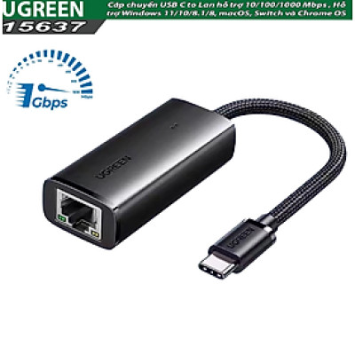 Cáp chuyển USB-C qua Lan Ugreen 15637 hỗ trợ 10/100/1000Mbps, Windows 11/10/8.1/8, macOS - Hàng chính hãng