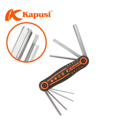 Bộ 8 chìa lục giác và lục giác bông Thép CR-V, chịu nhiệt, mạ thép chrome Kapusi Japan bộ gập gọn