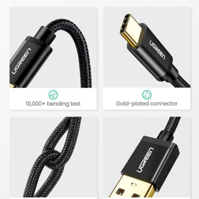 Ugreen UG50878US174TK 3M màu đen cáp USB TYPE C ra A hỗ trợ sạc nhanh mạ vàng 24K - HÀNG CHÍNH HÃNG