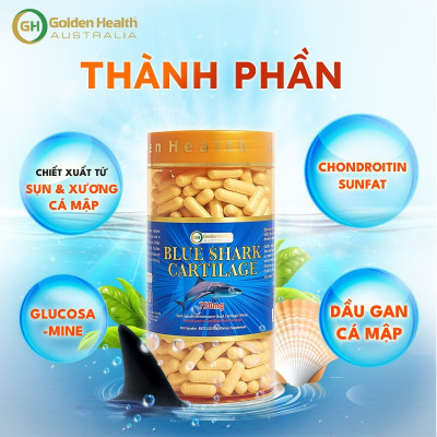 [GOLDEN HEALTH] Viên Uống Sụn Vi Cá Mập Hỗ Trợ Các Bệnh Lý Xương Khớp Mãn Tính Nguy Hiểm Như Thoái Hoá Khớp, Thoát Vị Đĩa Đệm, Loãng Xương Golden Health Blue Shark Cartilage 750mg hộp 365 Viên - Nhập Khẩu Chính Ngạch Từ Úc