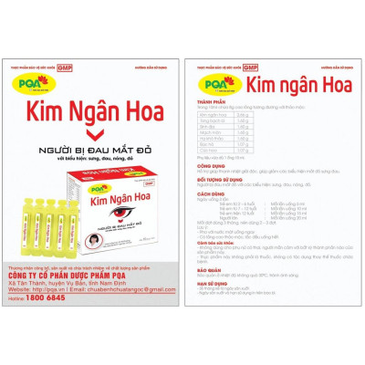 Kim Ngân Hoa PQA Hỗ Trợ Thanh Nhiệt, Triệu Chứng Đau Mắt Đỏ Viêm Kết Mạc Hộp 10 Ống