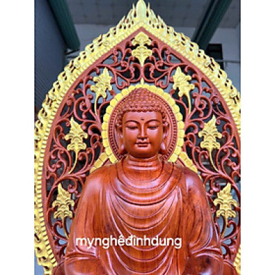 Tượng phật thích  ca bằng  gỗ  hương đá  tô điểm dát vàng  cao cao 63x36x36cm 