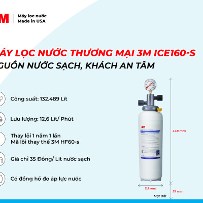 Máy Lọc Nước Dùng Trong Nhà Hàng - Quán Cafe Vừa và Nhỏ 3M ICE160-S - Công Nghệ Lọc IMPACT - Lưu Lượng Nước 12,6 Lít/phút - Công Suất Lọc 132.489 Lít - 3M Product Number ICE160-s 5616303 - Hàng Chính Hãng