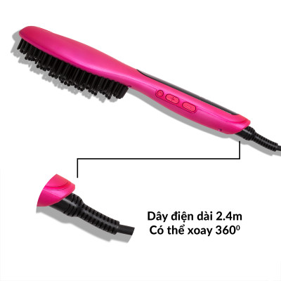 Lược Điện Tạo Kiểu Tóc PYT Thermal Styling Brush - Màu Hồng - Có Thể Duỗi Và Làm Phồng Chân Tóc - Công Nghệ Ion Âm Và Nhiệt Hồng Ngoại Xa