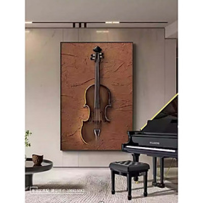 (ẢNH THẬT) Tranh treo tường đàn violon trang trí decor phòng âm nhạc bo viền kèm đinh