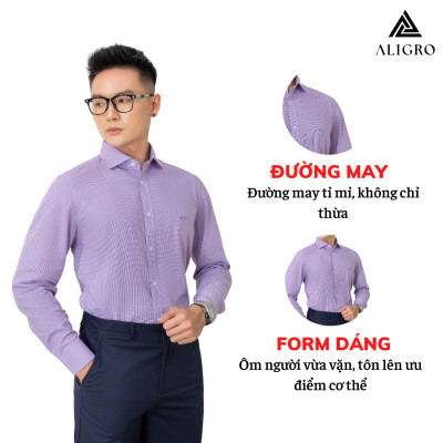 Áo sơ mi nam dài tay ALIGRO màu tím, 100% chất cotton thoáng mát, thấm hút mồ hôi tốt, cổ bẻ, dáng ôm body ALGS153