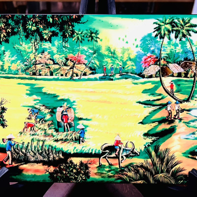 Tranh sơn mài - ĐỒNG QUÊ VIỆT NAM - Hàng xuất khẩu size 20x30 cm