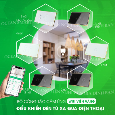 Công Tắc Cảm Ứng Thông Minh, Công Tắc Wifi HUNONIC Hình Chữ Nhật Có Viền - HNSC