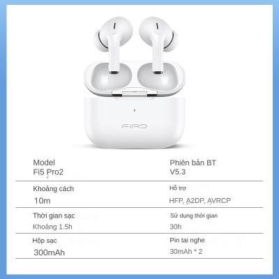 Tai Nghe Bluetooth FIRO Fi5 Pro2 - Tai Nghe Không Dây FIRO Công Nghệ Bluetooth V5.3 - Kháng Nước IPX5 - Điều Khiển Cảm Ứng Thông Minh - Âm Bass Cực Hay - Chống Ồn Cực Tốt - Tai Nghe FIRO Fi5 Pro2 Tương Thích Với Tất Cả Dòng Máy - Hàng Chính Hãng