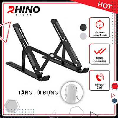 Giá đỡ Laptop, cho macbook, cho ipad tản nhiệt Rhino KLL101, kệ đỡ máy tính nhôm cao cấp, gấp gọn, tặng kèm túi đựng - Hàng chính hãng