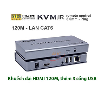 HDMI to Lan - Bộ khuếch đại HDMI 120M qua cáp mạng lan Sinoamigo HDES120-KVM , thêm 3 cổng USB kết nối phím chuột - Hàng chính hãng