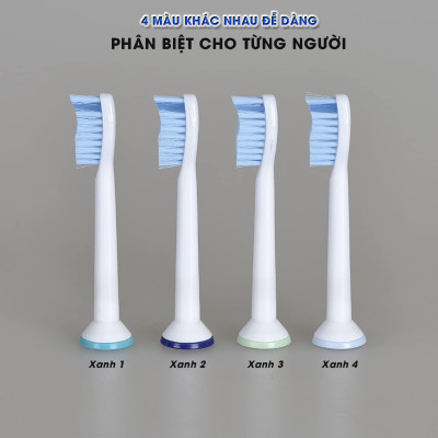 Bộ 4 đầu bàn chải đánh răng điện HX-6054 cho máy Philips Sonicare cho răng nhạy cảm HX3, HX6, HX7, HX8, HX9, R, FlexCare +, FlexCare, HealthyWhite, HydroClean, EasyClean, DiamondClean