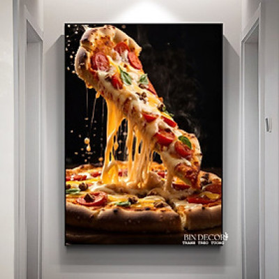 (ẢNH THẬT) Tranh treo tường pizza trang trí decor quán bo viền kèm đinh treo