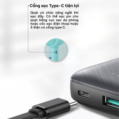 Quạt Sạc Cầm Tay COMET CRF1104 Công Suất 3W, Pin 1200mAh, Có Đế Rời, Kích Thước Nhỏ Gọn - Hàng chính hãng