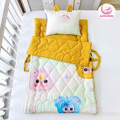 Combo Chăn Gối Nệm 5in1 cho bé đi học Katina House, vải Tencel 60s mướt mịn mát lạnh, dày dặn êm ái