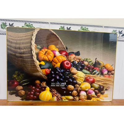 (ẢNH THẬT) Tranh treo tường tráng gương giỏ trái cây rau củ phòng bếp kèm đinh treo