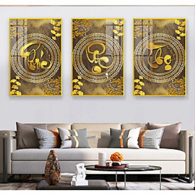 (ẢNH CHỤP THẬT)TRANH TREO TƯỜNG TRÁNG GƯƠNG PHÚC LỘC THỌ VÀNG TẶNG KÈM ĐINH 3 CHÂN