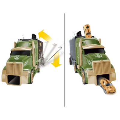 TOYSTAR - 666-05H Mô hình Bộ xe tải vận chuyển quân sự gồm 6 ô tô, 1 máy bay, 12 biển báo giao thông