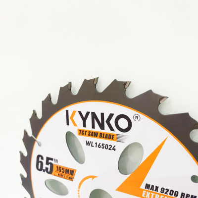 Lưỡi cưa gỗ siêu mỏng cho máy pin 24 răng đường kính Ø 165mm KYNKO WL165024