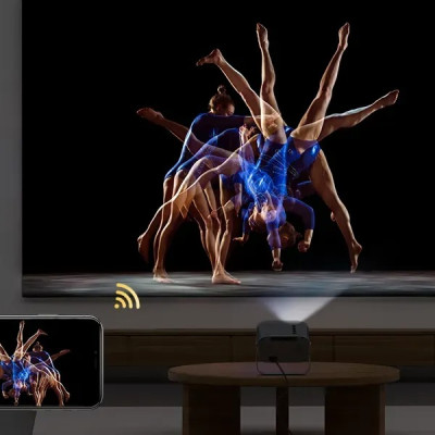 Máy chiếu android có điều khiển cử chỉ và giọng nói tiếng việt, Bluetooth, loa, kết nối màng hình điện thoại, Wifi kép 2 băng tần, cài sẵn ứng dụng tivi truyền hình cáp bóng đá và phim HD miễn phí vĩnh viễn - Hàng Nhập Khẩu