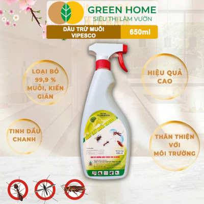 Dầu Trừ Muỗi Vipesco GreenHome, Chai 650Ml, Đặc Trị Muỗi, Kiến, Gián Nhanh Chóng, Hiệu Quả Và An Toàn