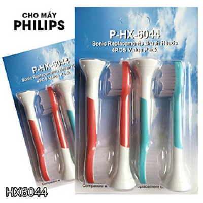 cho máy Philips Sonicare HX3, HX6, HX7, HX8, HX9, R, FlexCare +, FlexCare, HealthyWhite, HydroClean, EasyClean, DiamondClean, Bộ 4 đầu bàn chải đánh răng điện HX-6044 