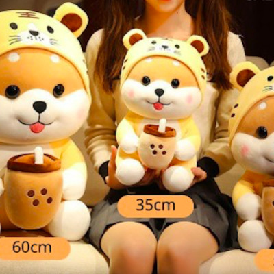 Thú nhồi bông shiba cosplay hổ ôm trà sữa - Size từ 40cm đến 55cm - Quà tặng shiba ôm trà sữa nhồi bông êm mịn dễ thương - Gối ôm mềm mịn cho bé