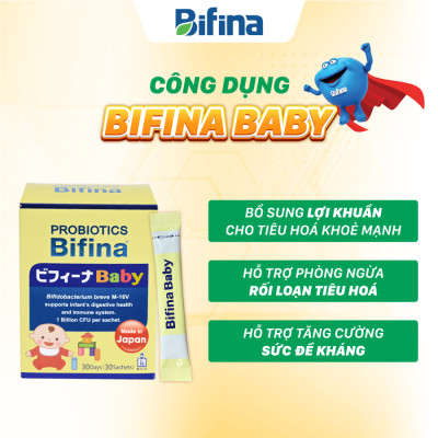 Hỗ trợ tiêu hoá khoẻ, tăng đề kháng cho bé - Men vi sinh Bifina Baby Nhật Bản- Hộp 30 gói
