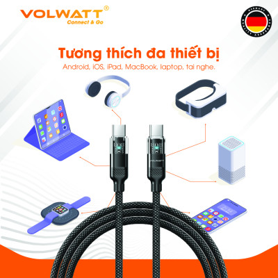 Cáp sạc nhanh 60W Volwatt GE-A45-CC hàng chính hãng - Cáp Type-C to Type-C nam châm từ tính chống rối, có LED, truyền dữ liệu 480Mbps – BH 12 tháng