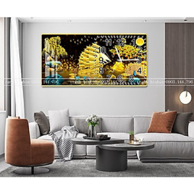 Tranh đồng hồ treo tường ngang tráng gương quà tặng tết tân gia nhà (Tặng Pin và đinh 3 chân).