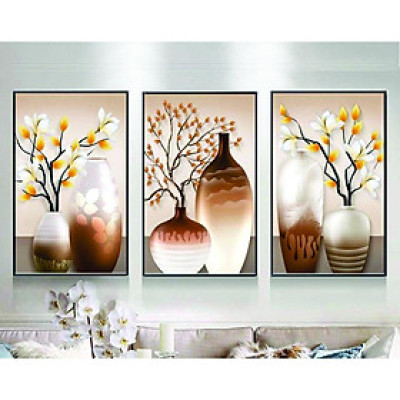  - Tranh canvas bộ bình hoa treo phòng khách, phòng ngủ