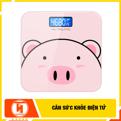 Cân điện tử sức khỏe HT SYS - 180KG-Cổng sạc USB - Hình Heo PiuPiu Hồng ( Tặng thước dây )