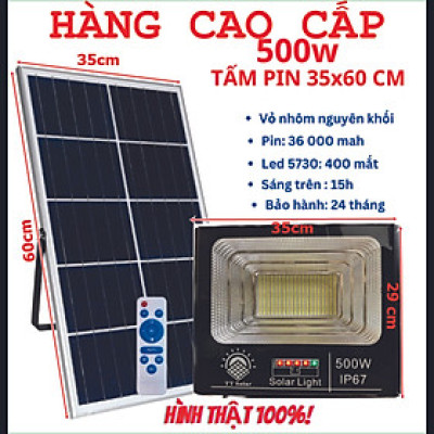 Đèn Pha Năng Lượng Mặt Trời 500w IP67,Vỏ Nhôm Đúc, Sáng Liên Tục, Hàng Chính Hãng