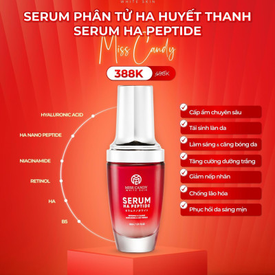 Bộ 3 Sản Phẩm Trắng Da Mờ Thâm, Sạm, Nám, Tàn Nhang MISS CANDY Gồm Serum HA Peptide 30ml + Kem Nám Sâm Nhung Hoàng Kim 25g + Kem Chống Nắng Dưỡng Trắng Da 50g - PHỤNG BEAUTY