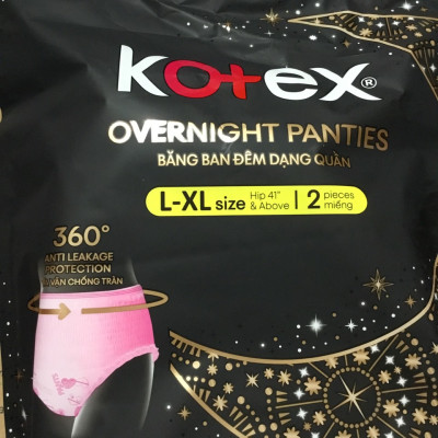 1 Gói Băng Vệ Sinh Kotex đêm dạng quần vừa vặn chống tràn 360 size  L-XL (2 miếng/gói)-HSD luôn mới