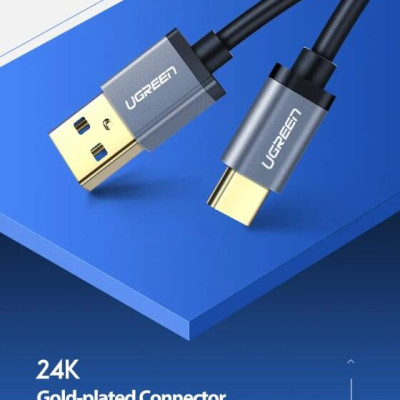 Ugreen UG30533US187TK 1M màu Đen Cáp dữ liệu USB Type-C sang USB 3.0 truyền dữ liệu từ máy tính ra điện thoại - HÀNG CHÍNH HÃNG