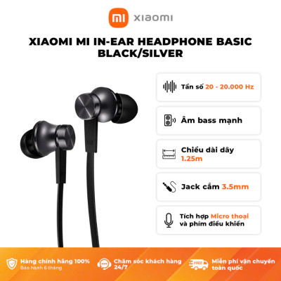 Tai Nghe Nhét Tai Xiaomi Mi In-Ear Headphones Basic (Black/Silver)_Hàng Nhập Khẩu