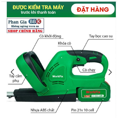 Máy cắt tỉa hàng rào cắt cây cảnh WORKFIX chính hãƞg - Động cơ lõi đồng 100% - chân pin phổ thông