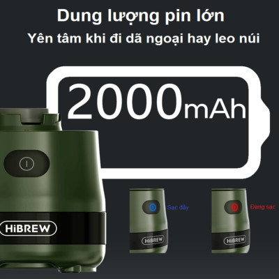 Máy xay hạt cà phê, sinh tố và đá viên cầm tay dùng pin thương hiệu Mỹ HiBREW G2 cao cấp - Hàng Nhập Khẩu