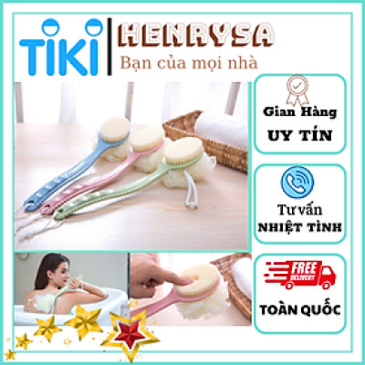 Cây Bàn Chải Cọ Lưng 2 đầu có bông tắm kèm chà lưng hai đầu , bông tắm tẩy tê bào chết đa năng - Henrysa