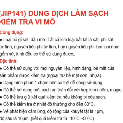 Dung dịch làm sạch bề mặt trước kiểm tra JIP141