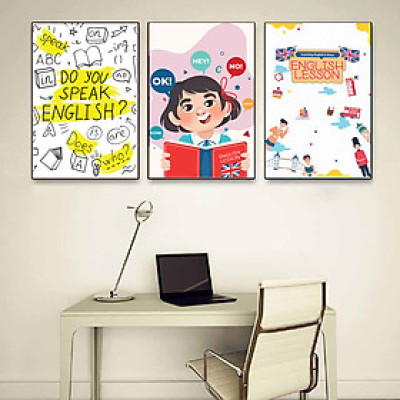 {HCM}Tranh treo tường tranh trang trí lớp học tiếng anh cho bé 2 tặng kèm đinh 3 chân