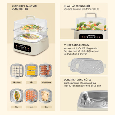 Nồi Hấp Đa Năng BlueStone MPB-7238 - 17 lít - 1300W - Điều khiển cảm ứng - Hàng Chính Hãng