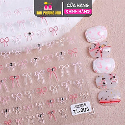 Sticker 5D Lụa Nổi Hình Dây Nơ Mảnh Mix Màu Trắng Hồng dán nail Cao Cấp TL004 Đính Đá Trang Trí Móng Siêu Dễ Thương Phong Cách Hàn Quốc Nữ Women