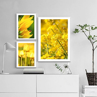 BỘ TRANH TREO TƯỜNG HOA VÀNG 1 BINBIN KA266/CHẤT LIỆU KIM SA/3 TẤM/TẶNG KÈM ĐINH 3 CHÂN