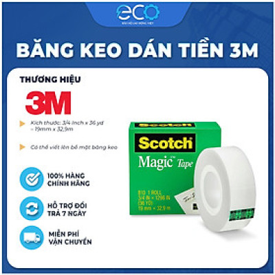 Băng keo trong suốt dán tiền và hồ sơ 3M 810 siêu dính, viết lên được, xé được bằng tay (19mm x 33m)