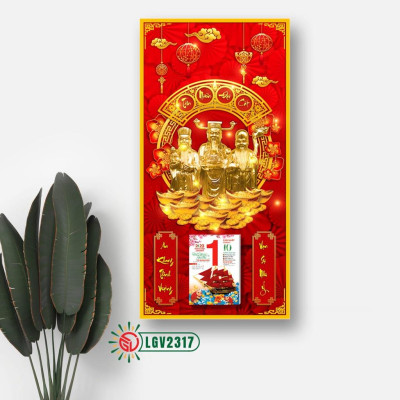 Lịch gỗ Tam đa Phúc Lộc Thọ treo tường IMWI LGV2317