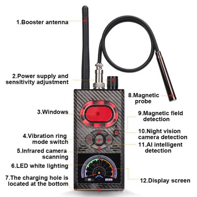 ROGTZ - Máy Dò Phát Hiện Camera, GPS, Máy Ghi Âm K99 Phát hiện đa dạng Camera GPS Máy Ghi Âm Sóng Tín Hiệu 5 Chế Độ Linh Hoạt Phạm Vi Dò Rộng 0,1-10m Chống Nghe Trộm Đèn Hồng Ngoại Nhỏ Gọn Tiện Lợi Bảo Mật Toàn Diện An Toàn Tuyệt Đối - Hàng Chính Hãng